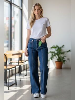 FARM Rio Dark Blue Wide Leg Denim Jeans